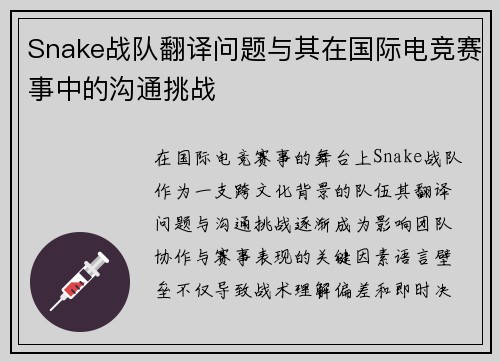 Snake战队翻译问题与其在国际电竞赛事中的沟通挑战
